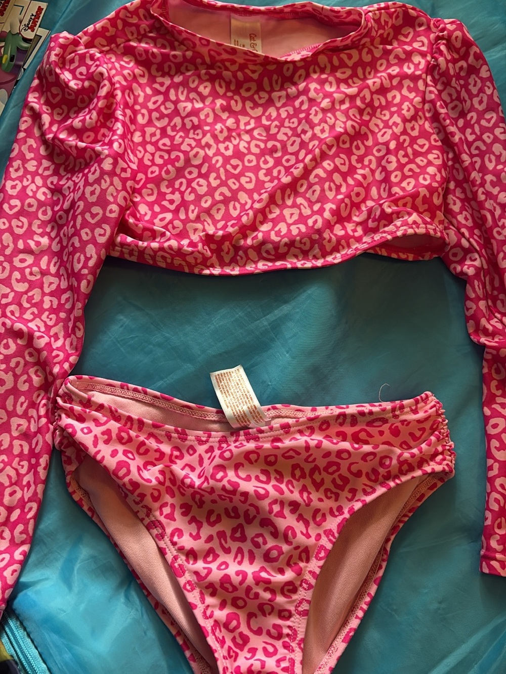 Cat & Jack Pink Leopard Long-Sleeve Two-Piece Swim Set